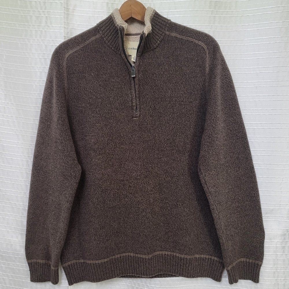 G.H. Bass 1/4 Zip Pullover Sweater Sherpa Collar Rustic Brown Men's XL -Fits S/M